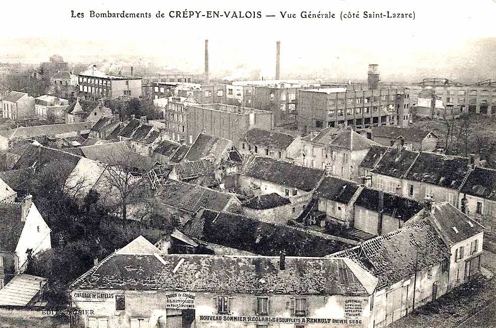 Les bombardements de Crépy-en-Valois, vue générale côté Saint-Lazare