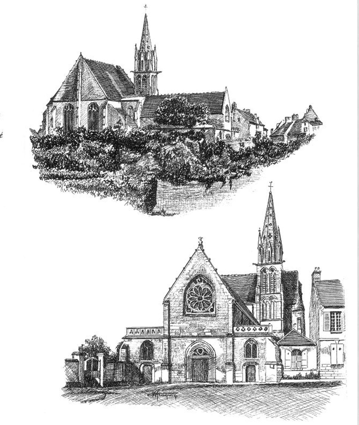 L'église Saint-Denis — gravure de M. Praquin
