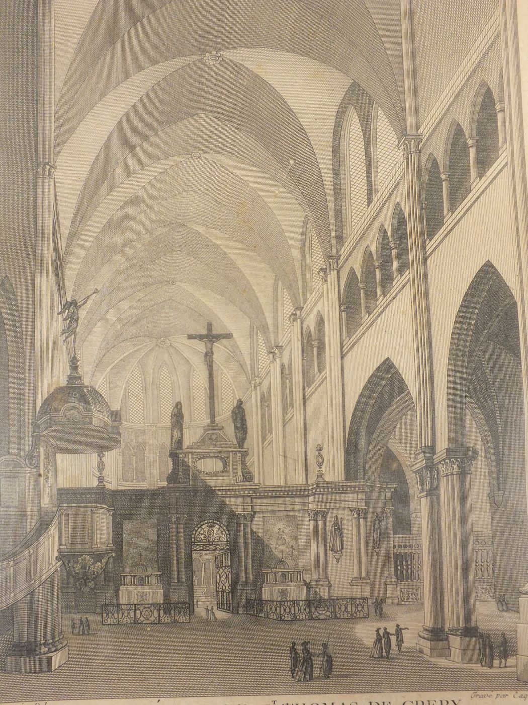 La nef de la collégiale Saint-Thomas (gravure ancienne)