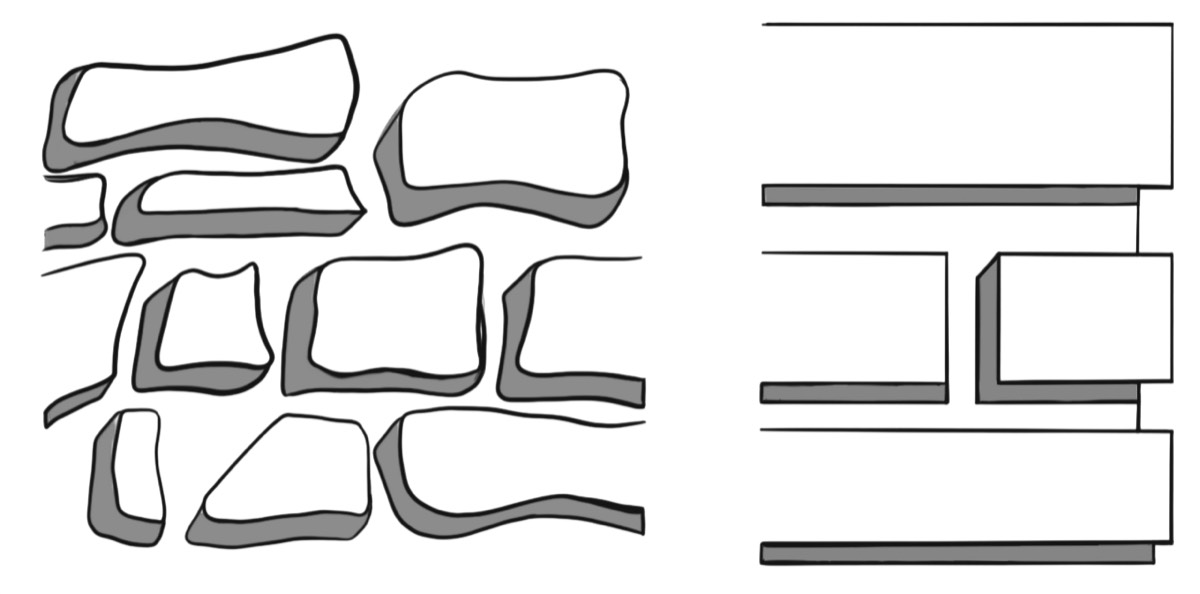Les joints en retrait et épais (pierres de taille et moellons)