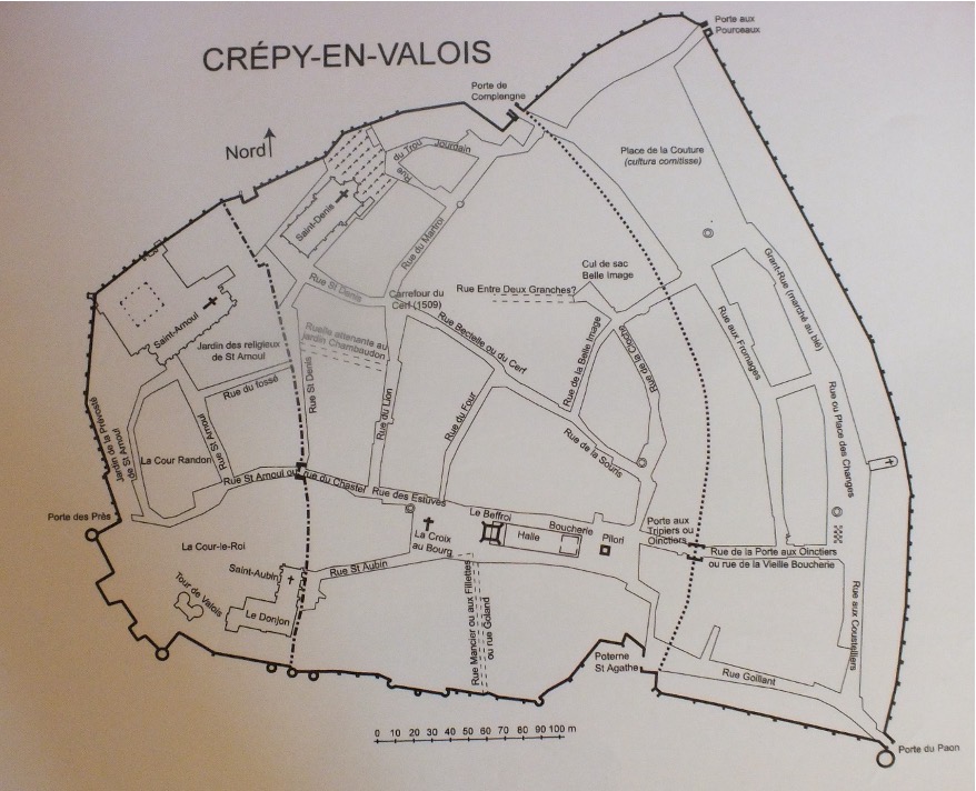 Plan de Crépy au XVIIIème : tracé des remparts qui existaient encore